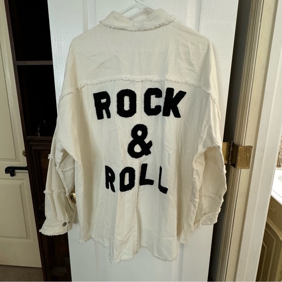 Elan Cream Frayed Edge Shirt Size Large EUC - Picture 3 of 3